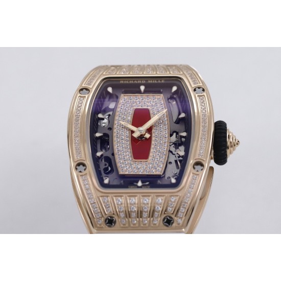 Richard Mille - RM07-01 Ladies 31.5mm RG Red Diamonds Sketelon Dial on White Rubber ZF CRMA2