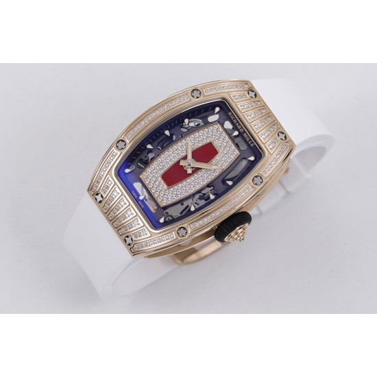Richard Mille - RM07-01 Ladies 31.5mm RG Red Diamonds Sketelon Dial on White Rubber ZF CRMA2