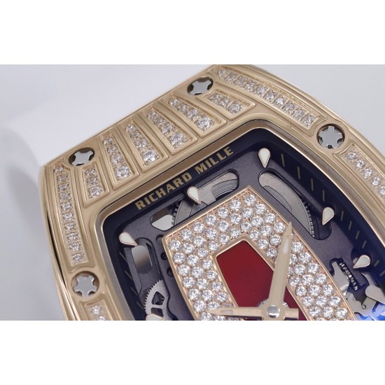 Richard Mille - RM07-01 Ladies 31.5mm RG Red Diamonds Sketelon Dial on White Rubber ZF CRMA2