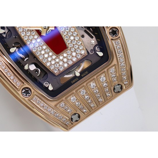 Richard Mille - RM07-01 Ladies 31.5mm RG Red Diamonds Sketelon Dial on White Rubber ZF CRMA2