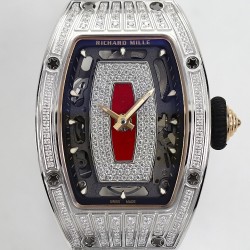 Richard Mille - RM07-01 Ladies 31.5mm Red Diamonds Sketelon Dial on White Rubber ZF CRMA2
