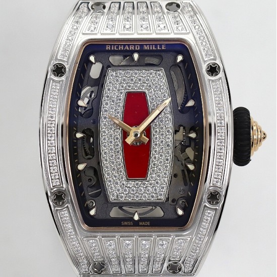 Richard Mille - RM07-01 Ladies 31.5mm Red Diamonds Sketelon Dial on White Rubber ZF CRMA2