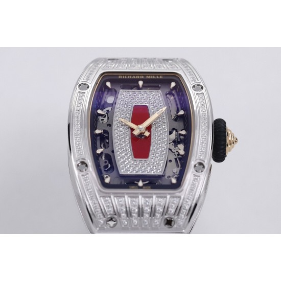 Richard Mille - RM07-01 Ladies 31.5mm Red Diamonds Sketelon Dial on White Rubber ZF CRMA2