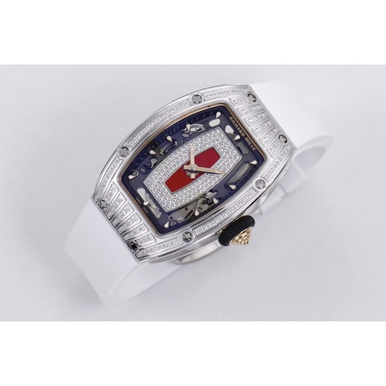 Richard Mille - RM07-01 Ladies 31.5mm Red Diamonds Sketelon Dial on White Rubber ZF CRMA2