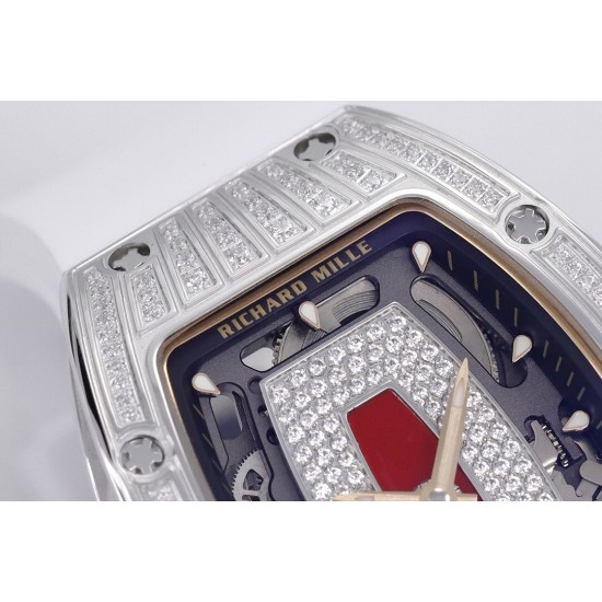 Richard Mille - RM07-01 Ladies 31.5mm Red Diamonds Sketelon Dial on White Rubber ZF CRMA2