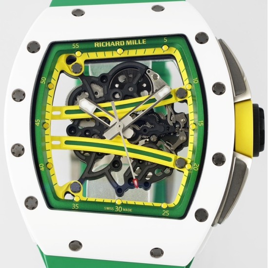 Richard Mille - RM61-01 43mm White Ceramic/RU Sketelon Dial on Green Rubber Strap ZF RMUL2