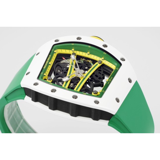 Richard Mille - RM61-01 43mm White Ceramic/RU Sketelon Dial on Green Rubber Strap ZF RMUL2
