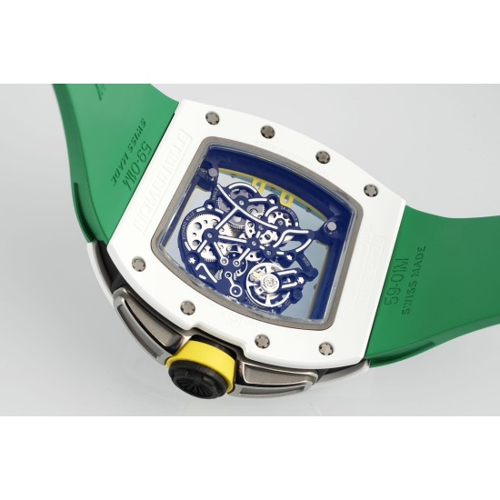Richard Mille - RM61-01 43mm White Ceramic/RU Sketelon Dial on Green Rubber Strap ZF RMUL2