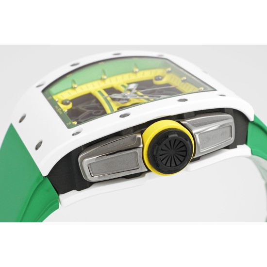 Richard Mille - RM61-01 43mm White Ceramic/RU Sketelon Dial on Green Rubber Strap ZF RMUL2