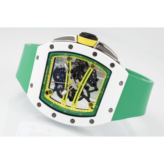 Richard Mille - RM61-01 43mm White Ceramic/RU Sketelon Dial on Green Rubber Strap ZF RMUL2