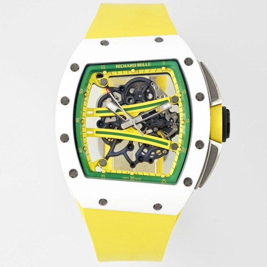 Richard Mille - RM61-01 43mm White Ceramic/RU Sketelon Dial on Yellow Rubber Strap ZF RMUL2
