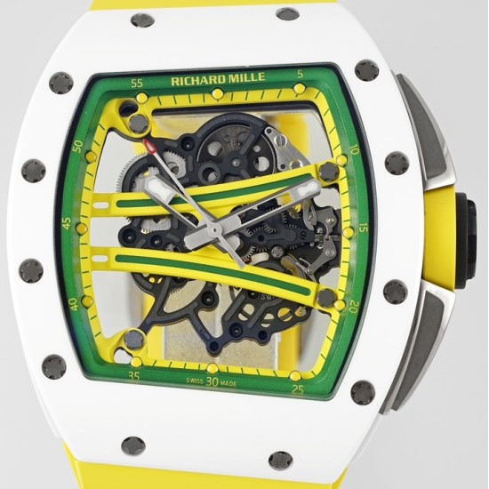 Richard Mille - RM61-01 43mm White Ceramic/RU Sketelon Dial on Yellow Rubber Strap ZF RMUL2