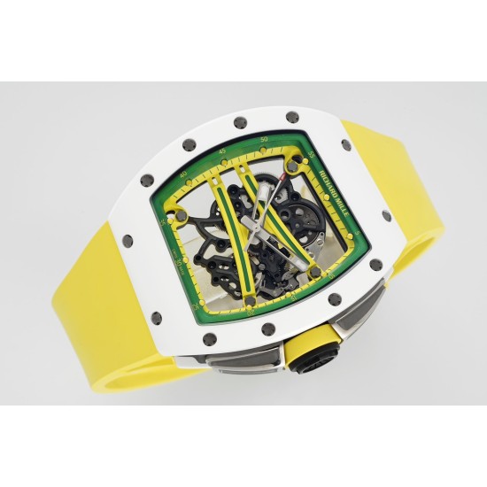 Richard Mille - RM61-01 43mm White Ceramic/RU Sketelon Dial on Yellow Rubber Strap ZF RMUL2