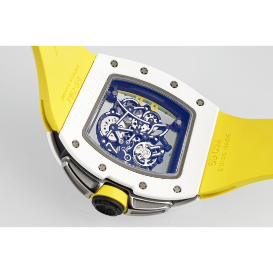 Richard Mille - RM61-01 43mm White Ceramic/RU Sketelon Dial on Yellow Rubber Strap ZF RMUL2