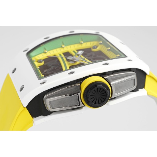 Richard Mille - RM61-01 43mm White Ceramic/RU Sketelon Dial on Yellow Rubber Strap ZF RMUL2