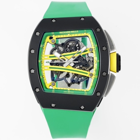 Richard Mille - RM61-01 43mm Black Ceramic/RU Sketelon Dial on Green Rubber Strap ZF RMUL2