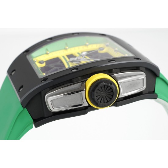 Richard Mille - RM61-01 43mm Black Ceramic/RU Sketelon Dial on Green Rubber Strap ZF RMUL2