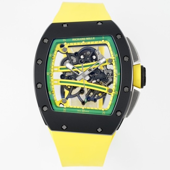 Richard Mille - RM61-01 43mm Black Ceramic/RU Sketelon Dial on Yellow Rubber Strap ZF RMUL2