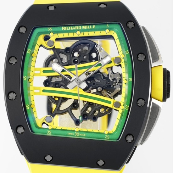 Richard Mille - RM61-01 43mm Black Ceramic/RU Sketelon Dial on Yellow Rubber Strap ZF RMUL2
