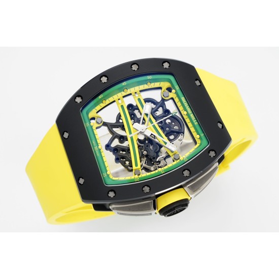 Richard Mille - RM61-01 43mm Black Ceramic/RU Sketelon Dial on Yellow Rubber Strap ZF RMUL2
