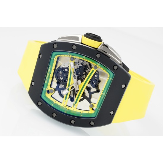 Richard Mille - RM61-01 43mm Black Ceramic/RU Sketelon Dial on Yellow Rubber Strap ZF RMUL2
