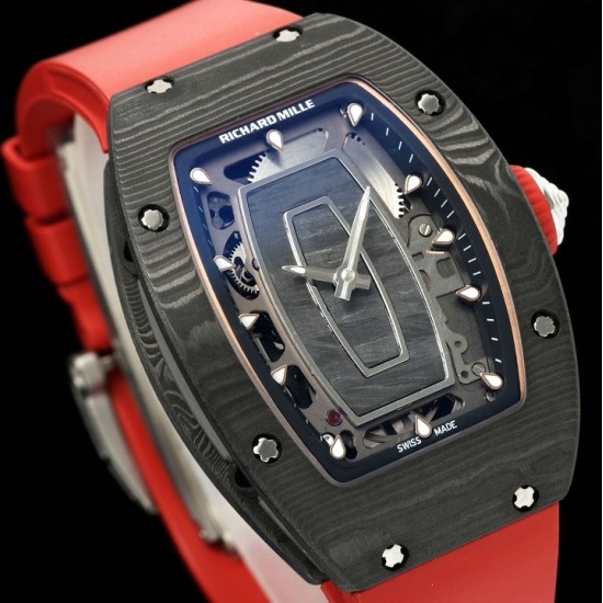 Richard Mille - RM07-01 32mm Ladies NTPT Carbon Case Red Rubber Strap Skeleton Dial G+ CRMA2 Automatic