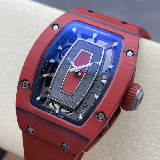 Richard Mille - RM07-01 32mm Ladies NTPT Carbon Case Red Rubber Strap Skeleton Dial G+ CRMA2 Automatic