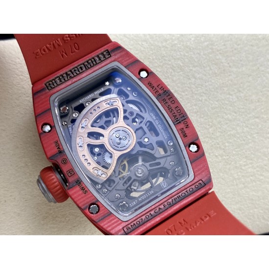 Richard Mille - RM07-01 32mm Ladies NTPT Carbon Case Red Rubber Strap Skeleton Dial G+ CRMA2 Automatic
