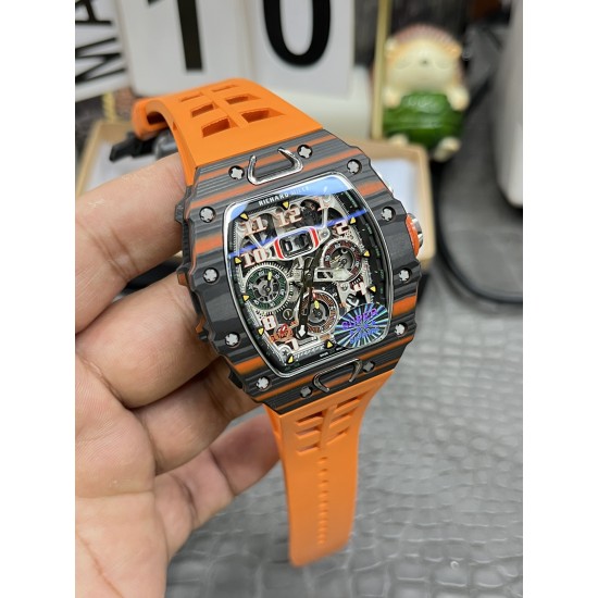 Richard Mille - RM11-03 44.5mm Auto Flyback Chrono Forged Carbon Case Rubber Strap KVF A7750 Super Clone