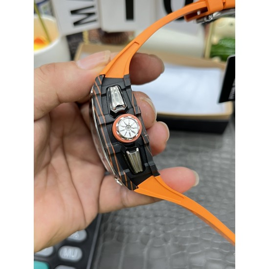 Richard Mille - RM11-03 44.5mm Auto Flyback Chrono Forged Carbon Case Rubber Strap KVF A7750 Super Clone