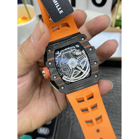 Richard Mille - RM11-03 44.5mm Auto Flyback Chrono Forged Carbon Case Rubber Strap KVF A7750 Super Clone
