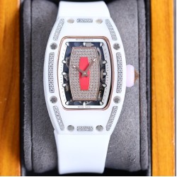 Richard Mille-RM07-01 Ladies 31.5mm Red Diamonds Dial on White Rubber Strap BBA CRMA2