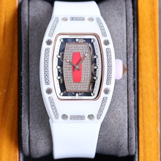Richard Mille-RM07-01 Ladies 31.5mm Red Diamonds Dial on White Rubber Strap BBA CRMA2
