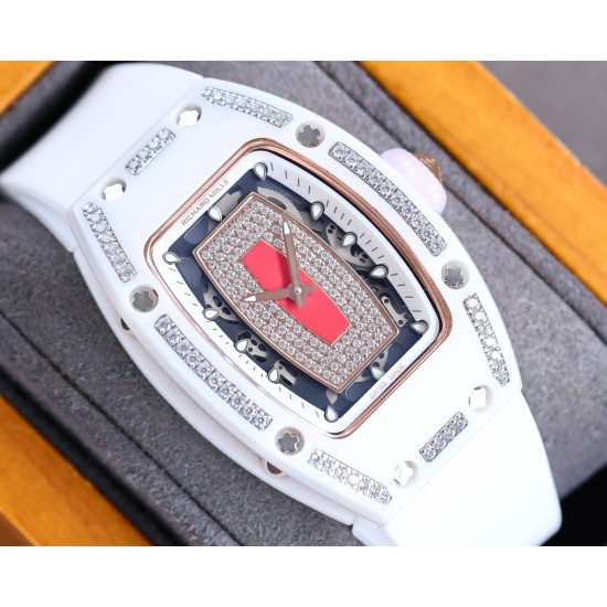 Richard Mille-RM07-01 Ladies 31.5mm Red Diamonds Dial on White Rubber Strap BBA CRMA2
