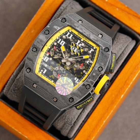 Richard Mille - RM011-03 40mm Auto Flyback Chrono Forged NTPT Carbon Case Rubber Strap A7750 Super Clone