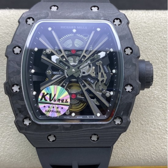 Richard Mille- RM12-01  NTPT Forged Carbon Case Skeleton dail with Rubber strap KVF Tourbillon
