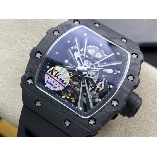 Richard Mille- RM12-01  NTPT Forged Carbon Case Skeleton dail with Rubber strap KVF Tourbillon