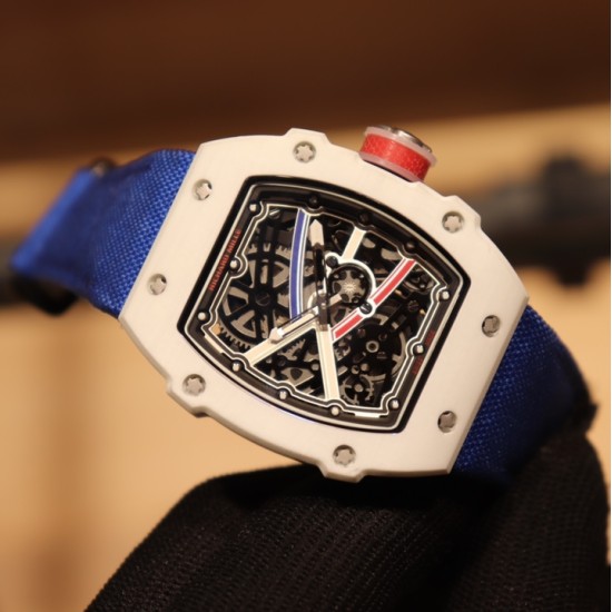 Richard Mille-RM67-02 White Ceramic/Black Carbon Case Skeleton Dial on Blue Strap VAF CRMA7