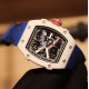 Richard Mille-RM67-02 White Ceramic/Black Carbon Case Skeleton Dial on Blue Strap VAF CRMA7