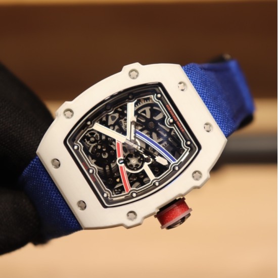 Richard Mille-RM67-02 White Ceramic/Black Carbon Case Skeleton Dial on Blue Strap VAF CRMA7