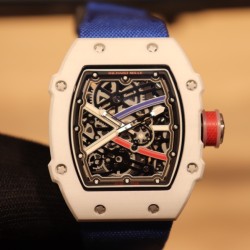 Richard Mille-RM67-02 White Ceramic/Black Carbon Case Skeleton Dial on Blue Strap VAF CRMA7