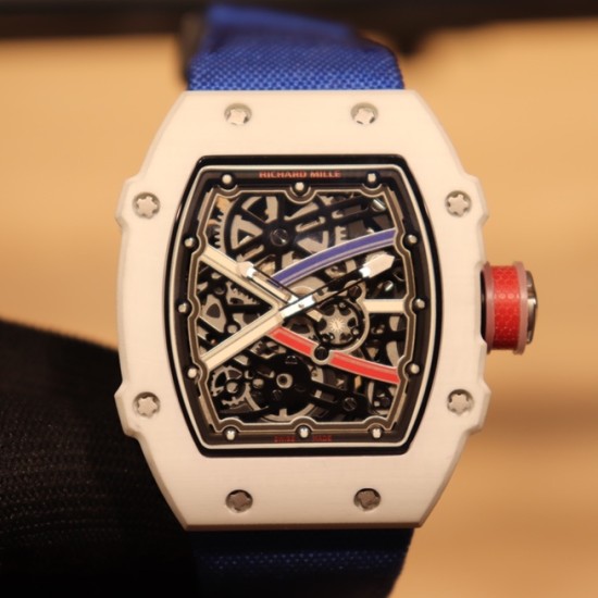 Richard Mille-RM67-02 White Ceramic/Black Carbon Case Skeleton Dial on Blue Strap VAF CRMA7