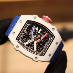 Richard Mille-RM67-02 White Ceramic/Black Carbon Case Skeleton Dial on Blue Strap VAF CRMA7