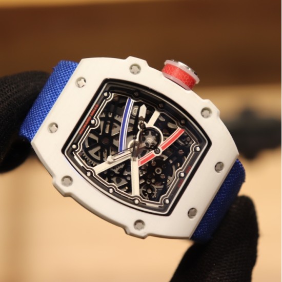 Richard Mille-RM67-02 White Ceramic/Black Carbon Case Skeleton Dial on Blue Strap VAF CRMA7