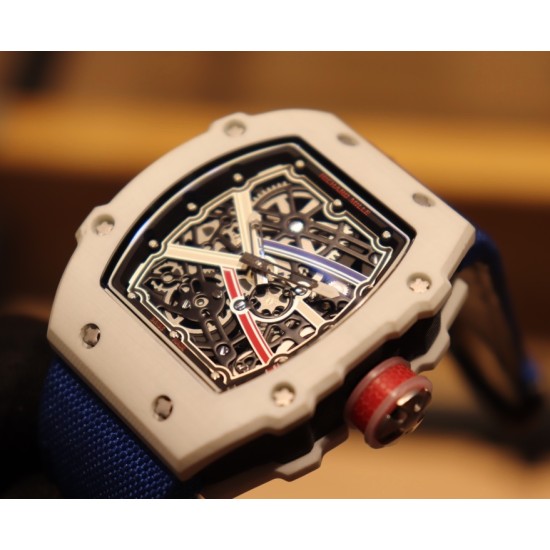 Richard Mille-RM67-02 White Ceramic/Black Carbon Case Skeleton Dial on Blue Strap VAF CRMA7