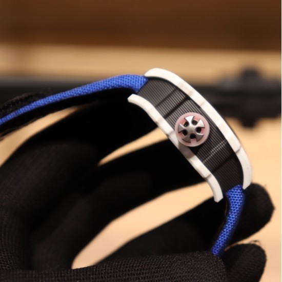 Richard Mille-RM67-02 White Ceramic/Black Carbon Case Skeleton Dial on Blue Strap VAF CRMA7