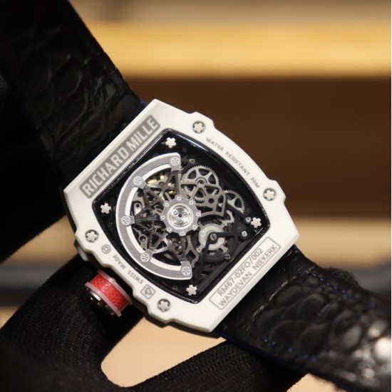 Richard Mille-RM67-02 White Ceramic/Black Carbon Case Skeleton Dial on Blue Strap VAF CRMA7
