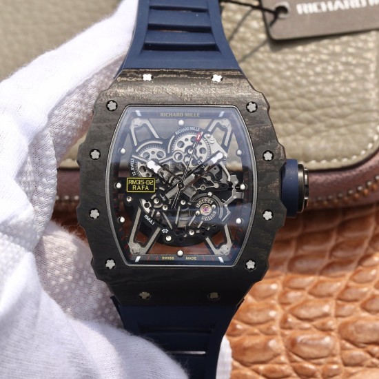 Richard Mille - RM35-02 Black NTPT Carbon Fiber Case Rubber Strap Skeleton Dial NTF RMAL1