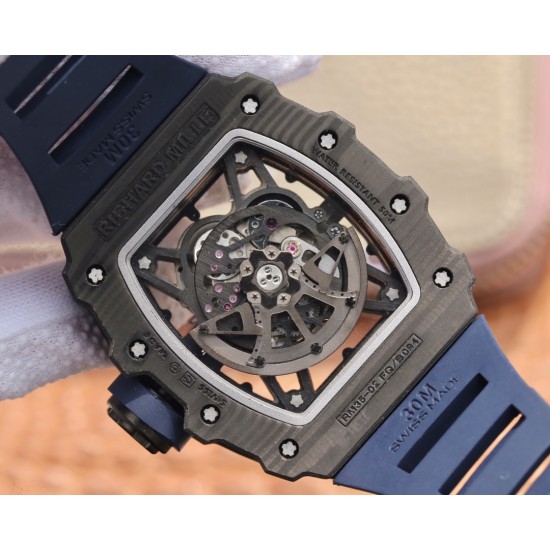 Richard Mille - RM35-02 Black NTPT Carbon Fiber Case Rubber Strap Skeleton Dial NTF RMAL1