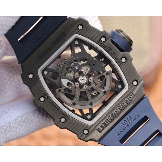 Richard Mille - RM35-02 Black NTPT Carbon Fiber Case Rubber Strap Skeleton Dial NTF RMAL1
